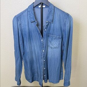 Blue Chambray like jean Button-Up Shirt